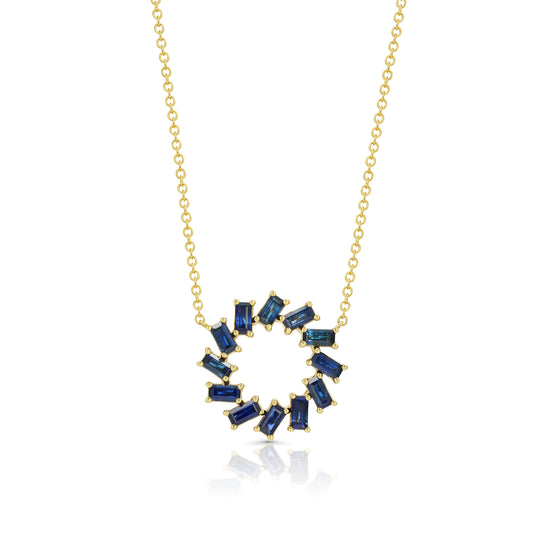 Sapphire Baguette Wreath Necklace In 14k Yellow Gold