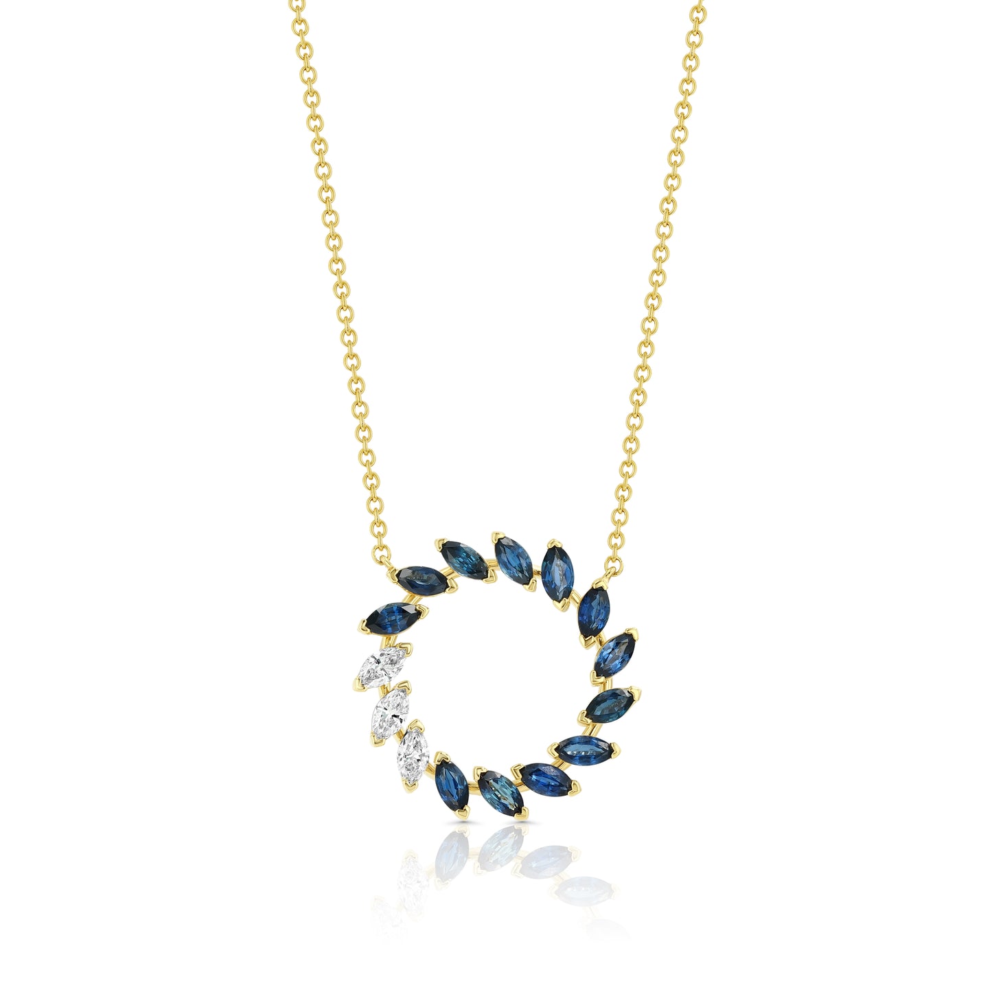 Sapphire And Diamond Marquise Wreath Necklace In 14k Yellow Gold 0.21ctw