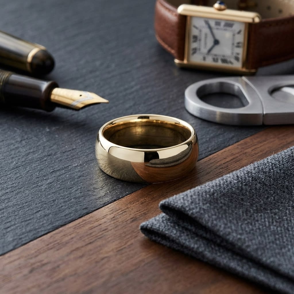 8mm Slightly Domed Traditiona Wedding Band | 14K Yellow Gold | RockHer