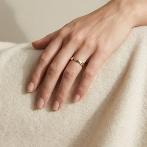3.5mm Flat Comfort-Fit Wedding Band in 14K Yellow Gold, worn on hand, full view
