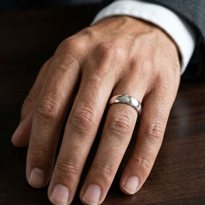 6mm Slightly Domed Super Light Comfort-Fit Wedding Band in 14K Yellow Gold, worn on hand, masculine close-up
