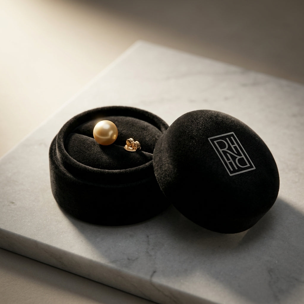 Golden South Sea Pearl Stud Earrings in 14K Yellow Gold - presentation