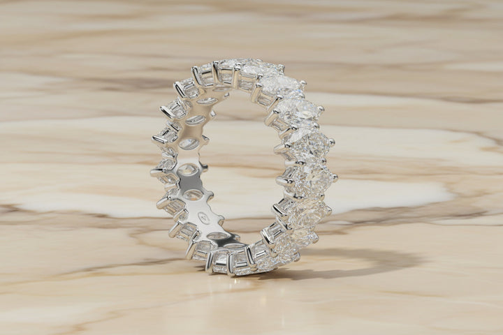 Marquise cut natural diamond eternity band in 14K white gold — profile