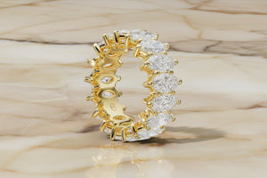 Marquise cut natural diamond eternity band in 14K yellow gold, profile