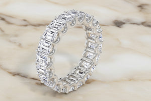 Emerald cut lab diamond eternity band in 14K white gold — profile