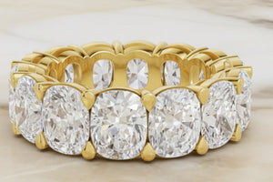 Elongated cushion natural diamond eternity band in 14K yellow gold, front