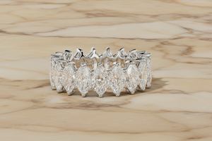 Marquise cut natural diamond eternity band in 14K white gold, front