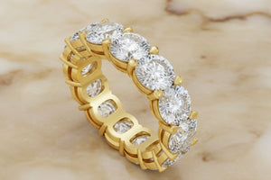 Elongated cushion cut lab diamond eternity band in 14K yellow gold — profile