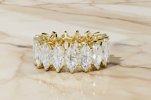 Marquise cut natural diamond eternity band in 14K yellow gold, front