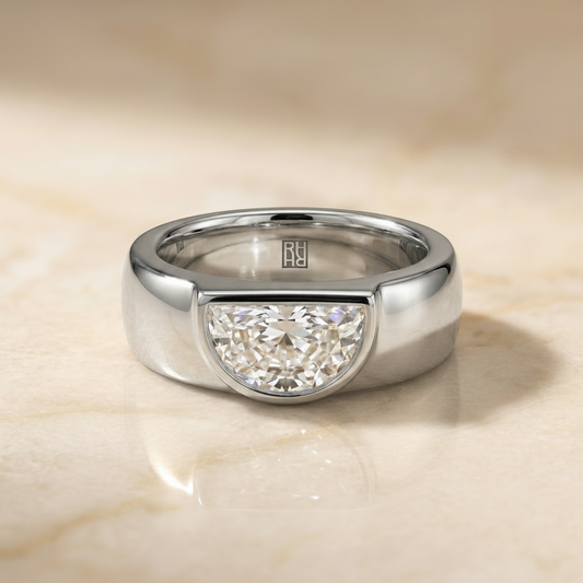 The Remi — Bezel-Set Cigar Band Half Cut in 18K White Gold