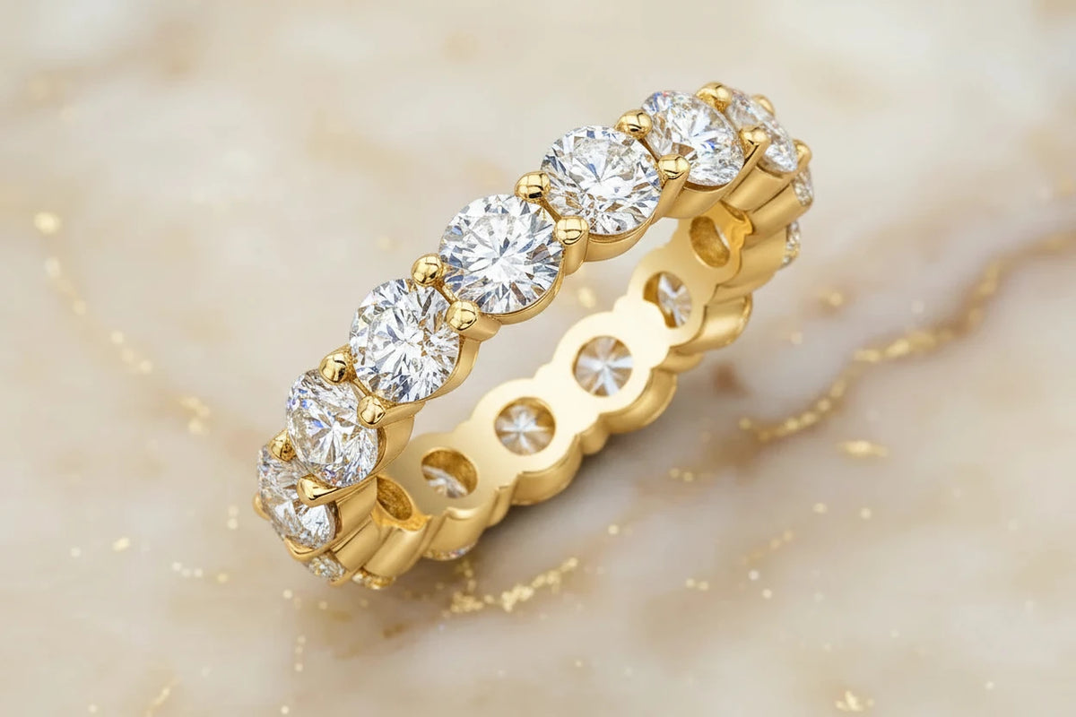 Melissa, diamond band: round brilliant lab diamonds in yellow gold, front