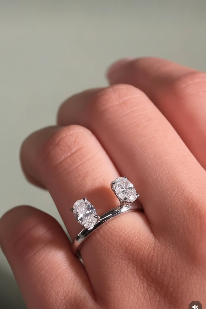 Custom Platinum Contoured East West Oval Three Stone Wedding Band for Elizabeth Donovan