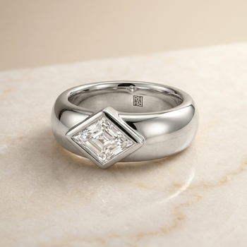 The Remi Bezel Set Cigar Band Kite Engagement Ring Setting in 18K White Gold