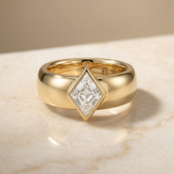 The Remi Bezel Set Cigar Band Kite Engagement Ring Setting in 18K Yellow Gold