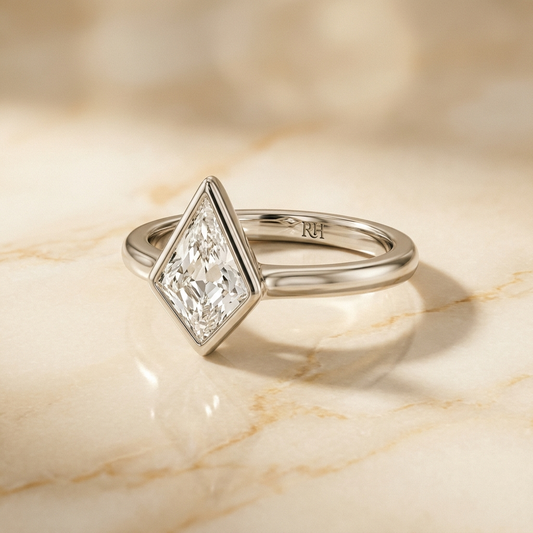 The Agnes Select bezel solitaire kite engagement ring in platinum — alt-angle hero — RockHer