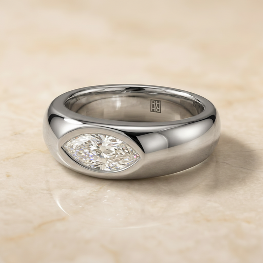 The Remi — Bezel-Set Cigar Band Marquise in 18K White Gold