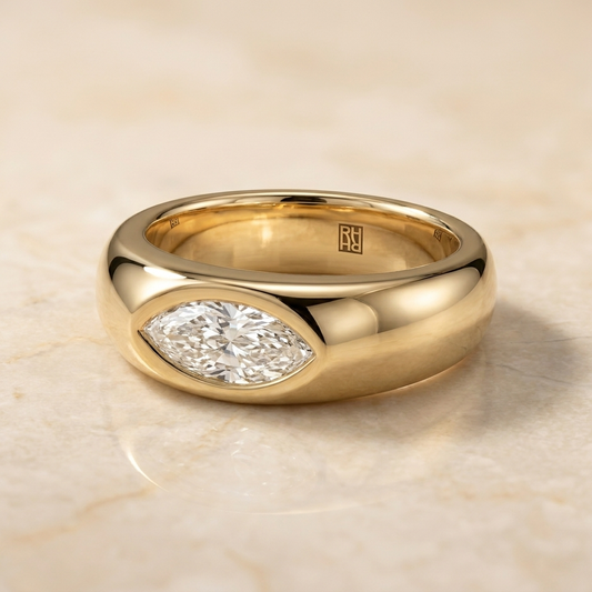 The Remi — Bezel-Set Cigar Band Marquise in 18K Yellow Gold