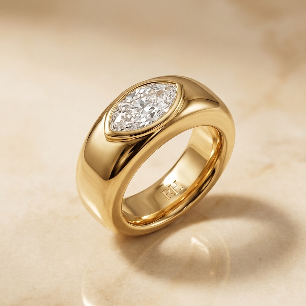 Bezel Set Cigar Band styling on The Remi marquise engagement ring setting | RockHer