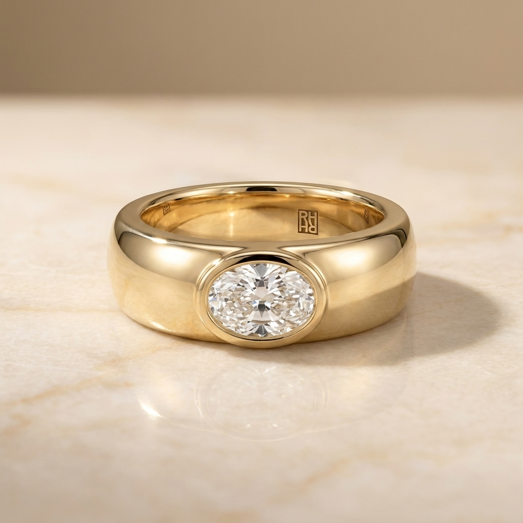 The Remi Select — Bezel-Set Cigar Band Oval in 18K Yellow Gold