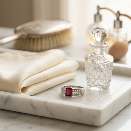 Emerald-Cut Ruby Center & Princess Cut Channel Set Diamond Shank in Platinum - editorial