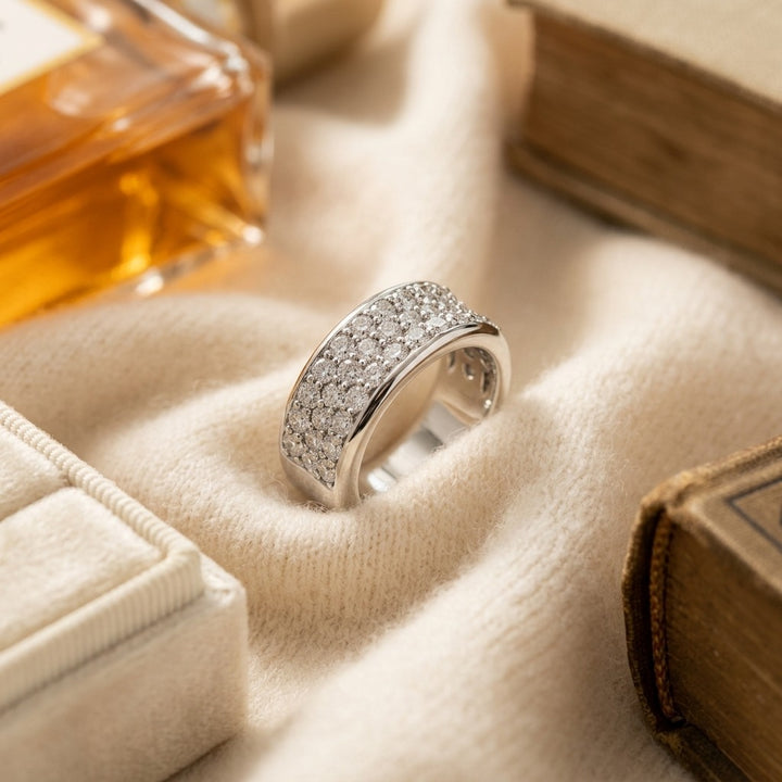 Diamond Round Concave Ring in Platinum - flat lay