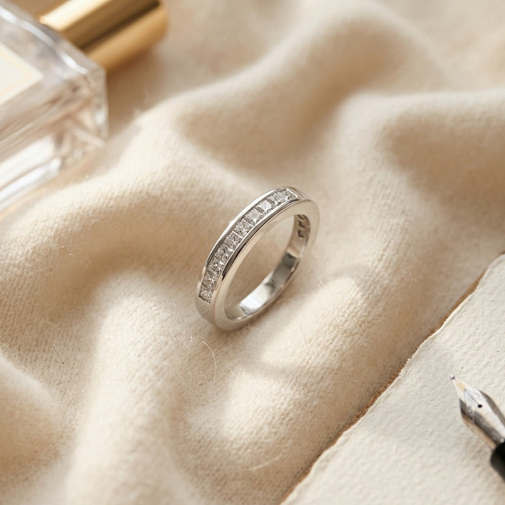 Channel Set Princess Cut Diamond Ring in Platinum - flat lay