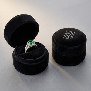 Green Tourmaline & Diamond Halo Split Shank Chevron Ring in Platinum - presentation