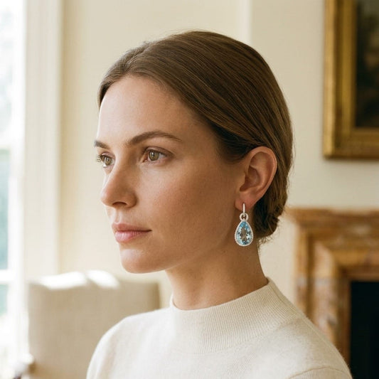 Aqua & Diamond Handmade Teardrop Pendant in Platinum - editorial