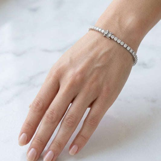 Diamond 4-prong Tennis Bracelet In Platinum (3.05ctw), worn on hand, close-up