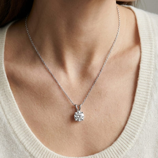 Natural Diamond Round Brilliant Solitaire Pendant 1-1/2 ct t.w. in Platinum Gold