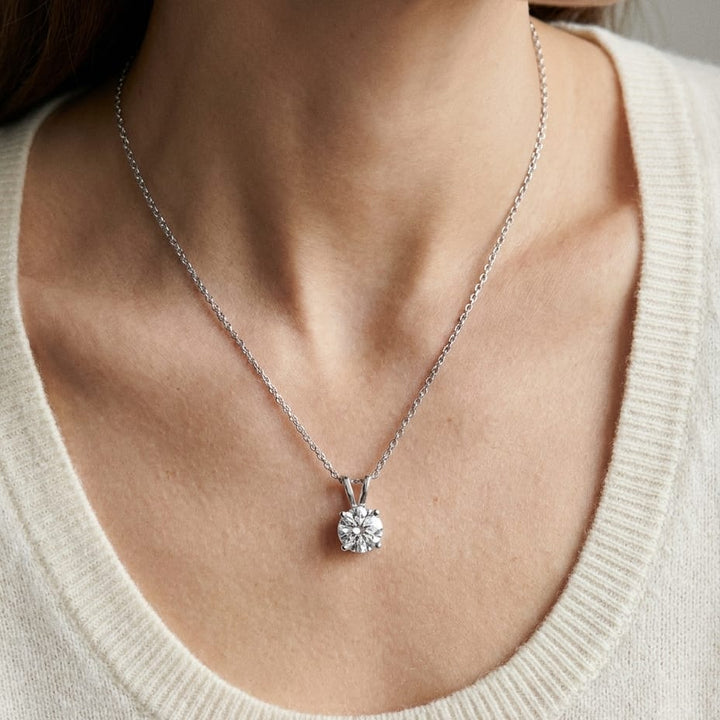 Natural Diamond Round Brilliant Solitaire Pendant 1-1/2 ct t.w. in Platinum Gold