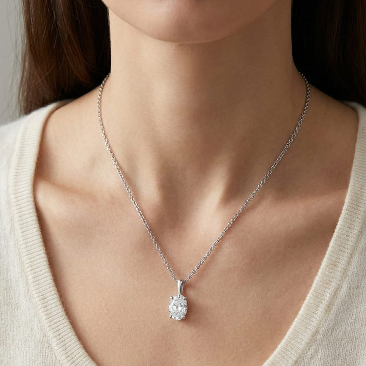 Natural Diamond Oval Solitaire Pendant 1-1/2 ct t.w. in Platinum Gold