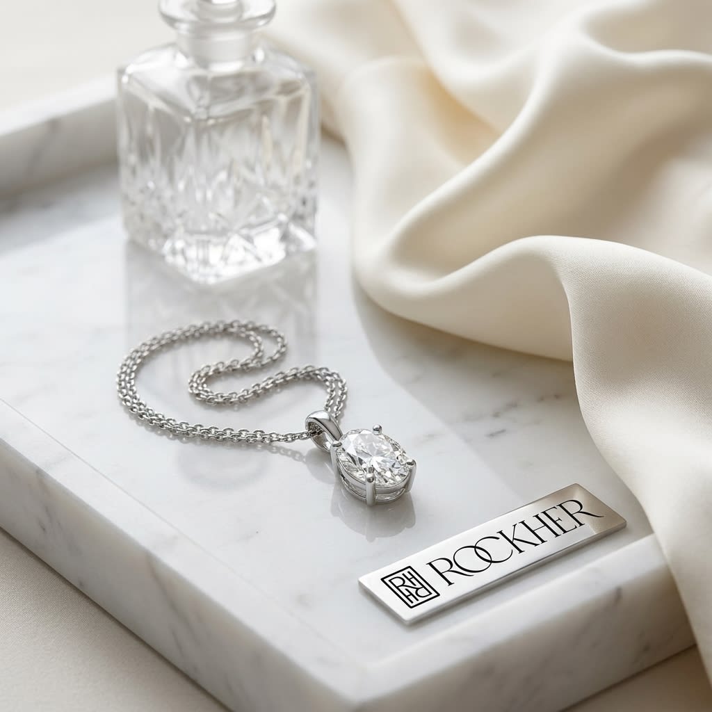 Natural Diamond Oval Solitaire Pendant 2 ct t.w. in Platinum Gold