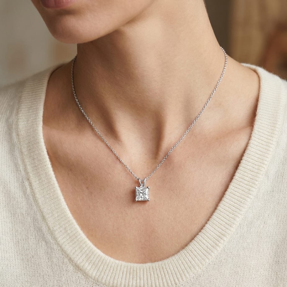 Natural Diamond Princess Solitaire Pendant 2 ct t.w. in Platinum Gold