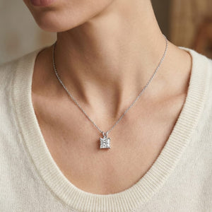 Natural Diamond Princess Solitaire Pendant 2 ct t.w. in Platinum Gold