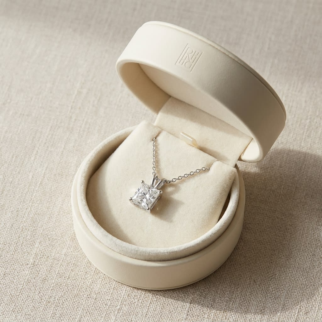 Natural Diamond Princess Solitaire Pendant 3 ct t.w. in Platinum Gold