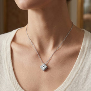 Natural Diamond Princess Solitaire Pendant 3 ct t.w. in Platinum Gold
