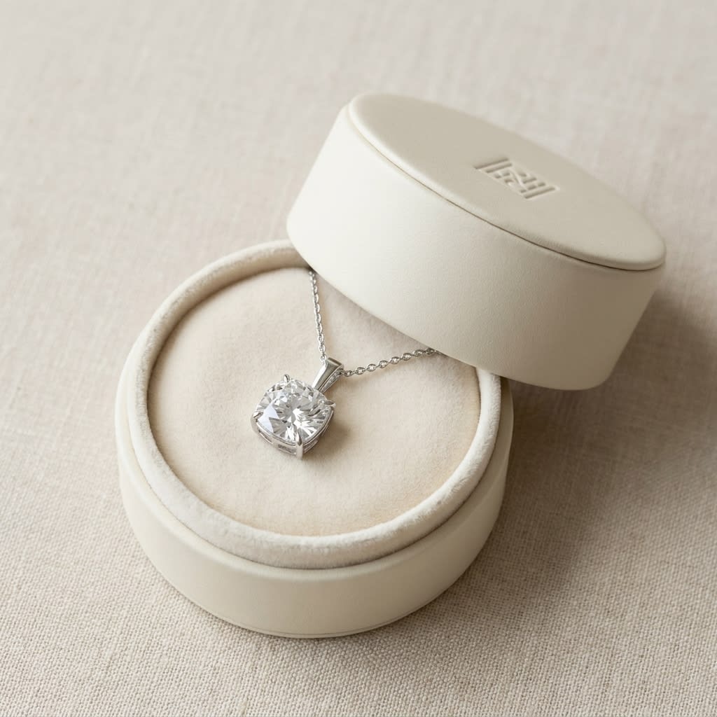 Natural Diamond Cushion Solitaire Pendant 2 ct t.w. in Platinum Gold
