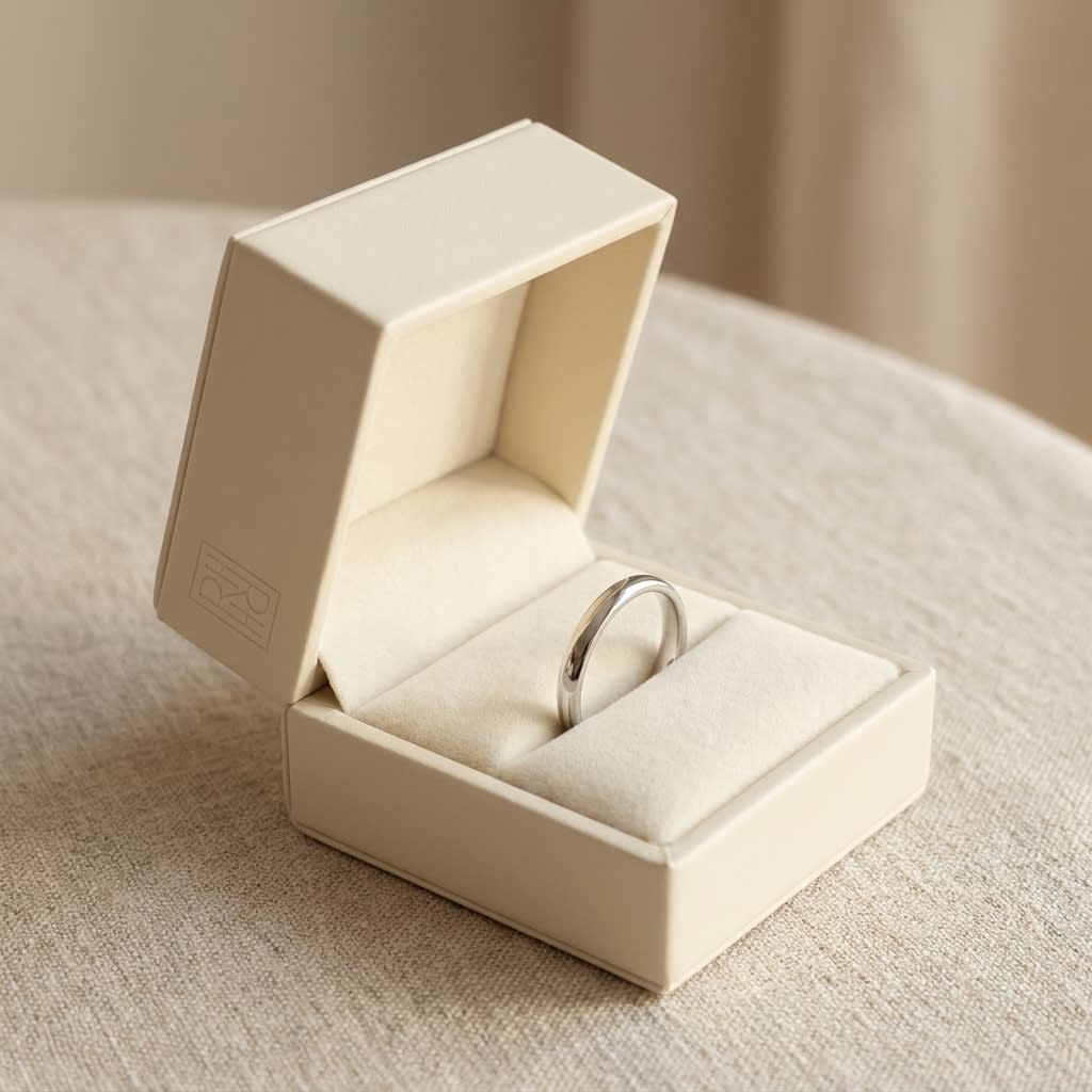 2mm Slightly Domed Comfort-Fit Wedding Band in Platinum, in navy velvet jewelry box