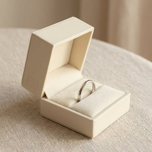 2mm Slightly Domed Comfort-Fit Wedding Band in Platinum, in navy velvet jewelry box