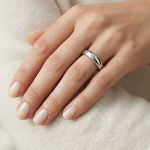 3mm Slightly Domed Super Light Comfort-Fit Wedding Band in Platinum, worn on hand, close-up