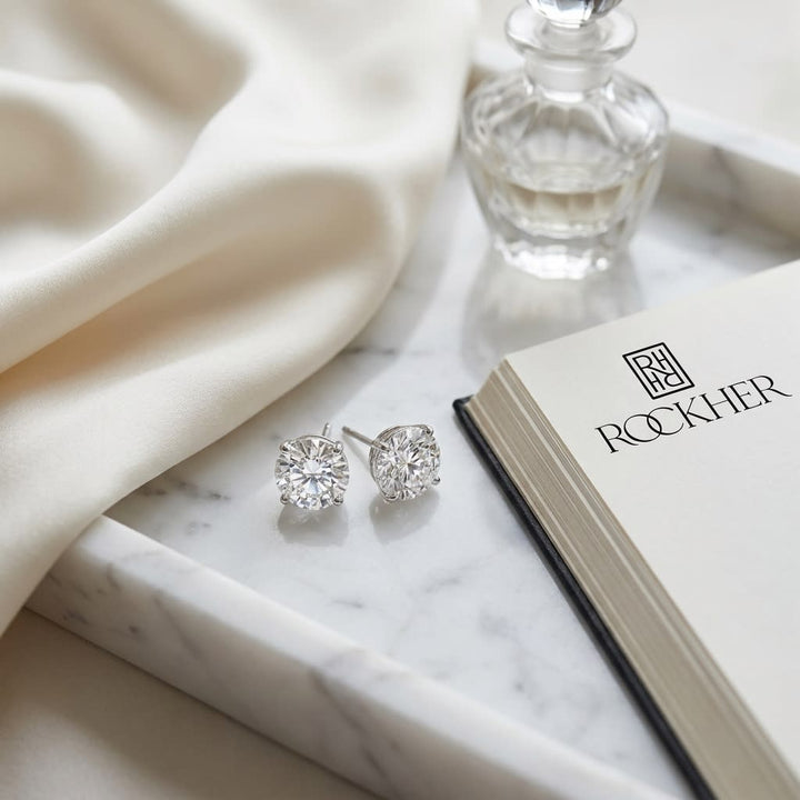 Platinum Bezel Set Round Brilliant Natural Diamond Stud Earrings (0.52 Ct. T.w., SI1-SI2 Clarity, J-k Color) | RockHer