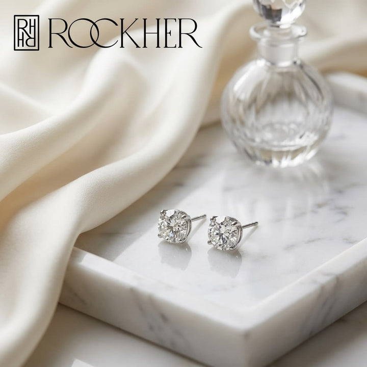 Platinum Bezel Set Round Brilliant Natural Diamond Stud Earrings (0.75 Ct. T.w., Vs1-vs2 Clarity, F-g Color) | RockHer