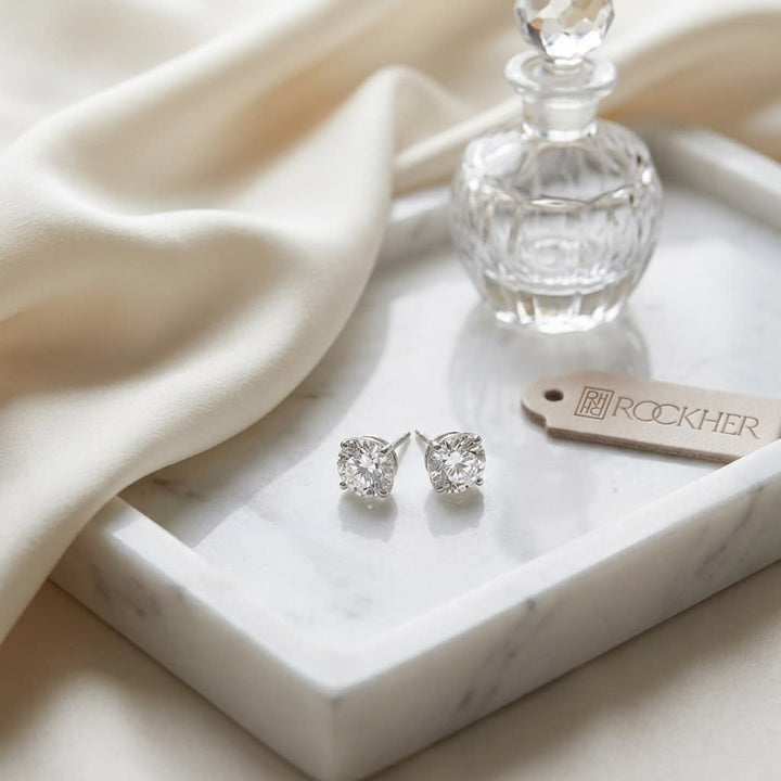 Platinum Bezel Set Round Brilliant Natural Diamond Stud Earrings (1.06 Ct. T.w., Vs1-vs2 Clarity, F-g Color) | RockHer