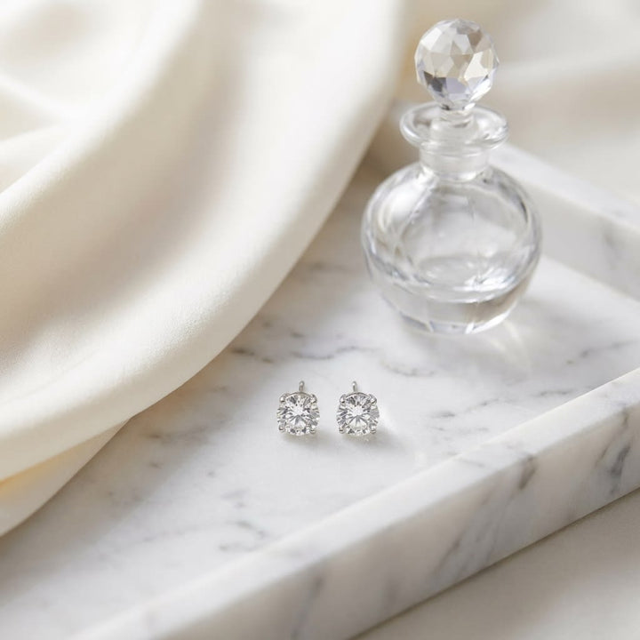 Platinum Bezel Set Round Brilliant Natural Diamond Stud Earrings (1 Ct. T.w., SI1-SI2 Clarity, H-i Color) | RockHer