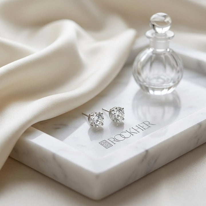 Platinum Bezel Set Round Brilliant Natural Diamond Stud Earrings (2.09 Ct. T.w., SI1-SI2 Clarity, H-i Color) | RockHer