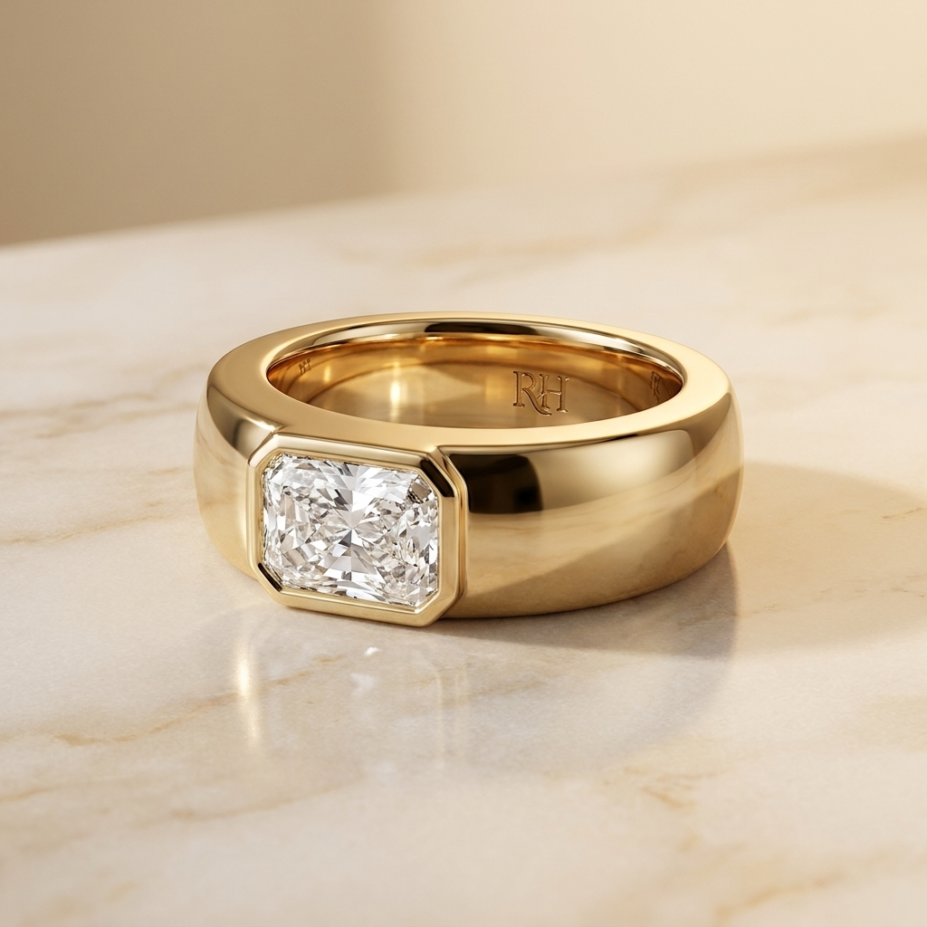 The Remi — Bezel-Set Cigar Band Radiant in 18K Yellow Gold