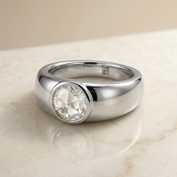 The Remi Bezel Set Cigar Band Rose Cut Engagement Ring Setting in 18K White Gold