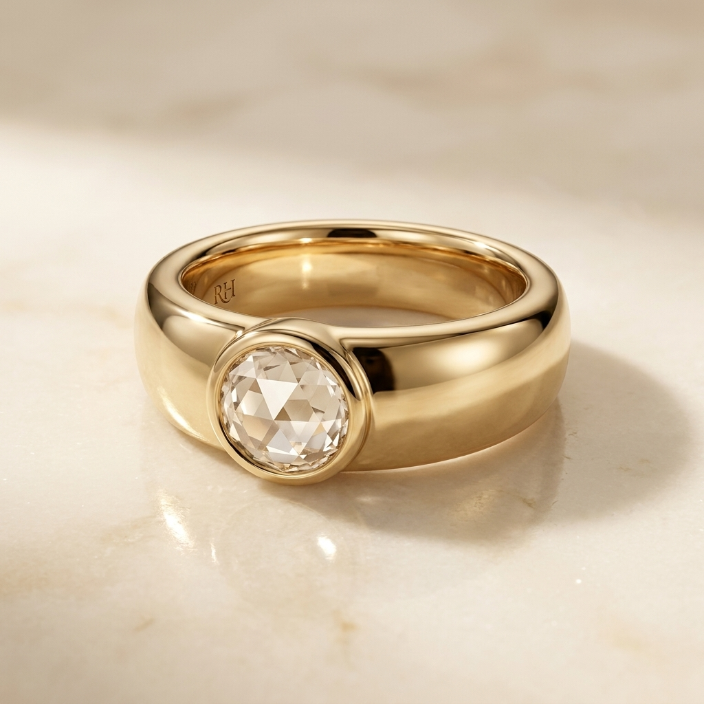 Bezel Set Cigar Band Rose Cut styling on The Remi diamond engagement ring setting | RockHer