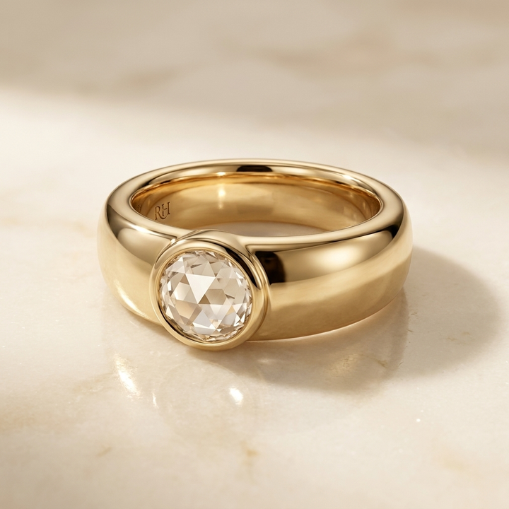 The Remi — Bezel-Set Cigar Band Rose Cut in 18K Yellow Gold